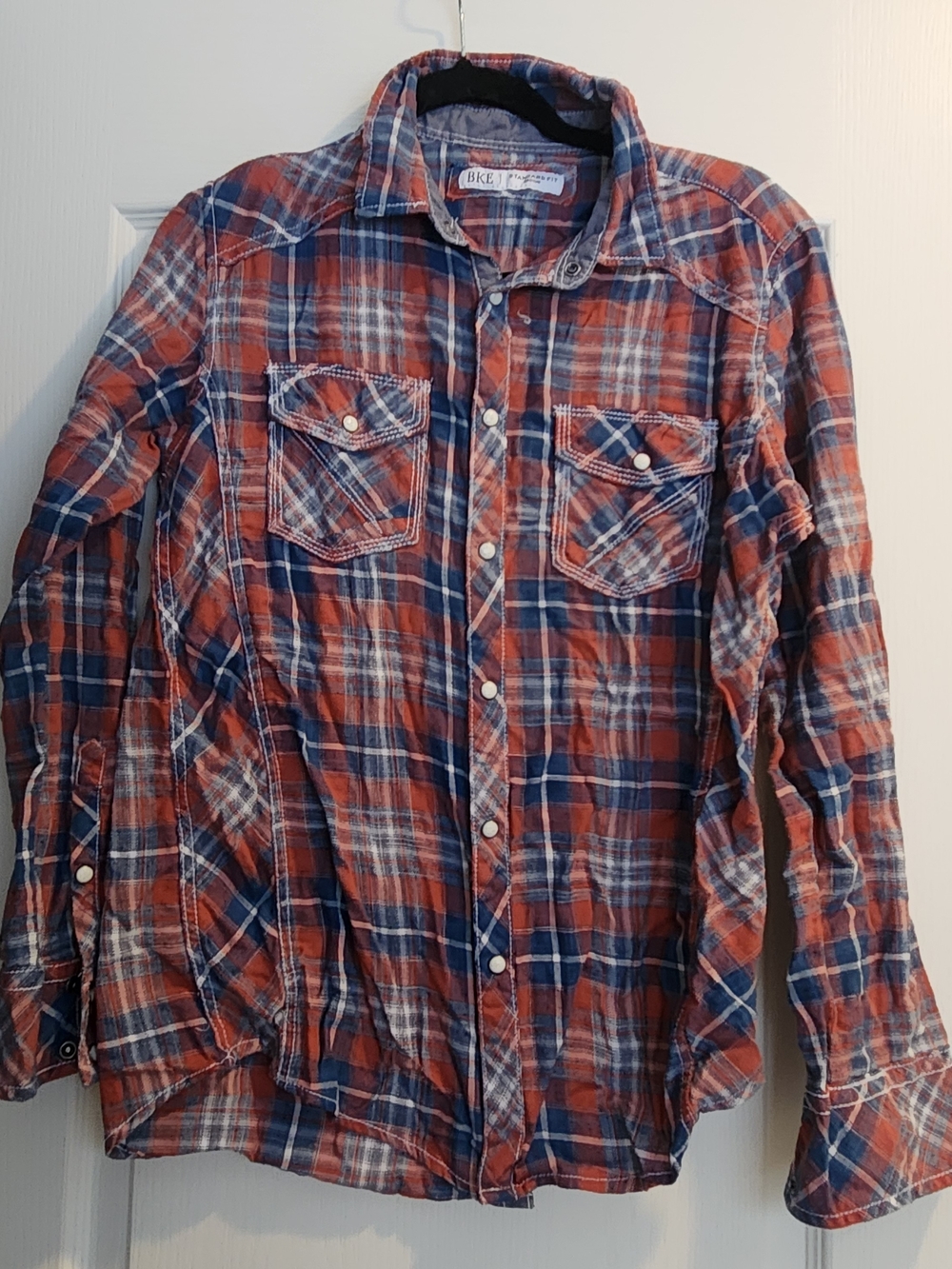 BKE Men’s Red and Blue Plaid Button-Down Shirt M Euc